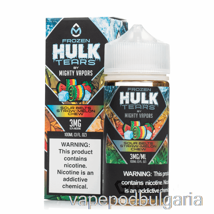 Vape 10000 Дръпки замразени кисели колани Straw Melon Chew - Hulk Tears - 100ml 0mg